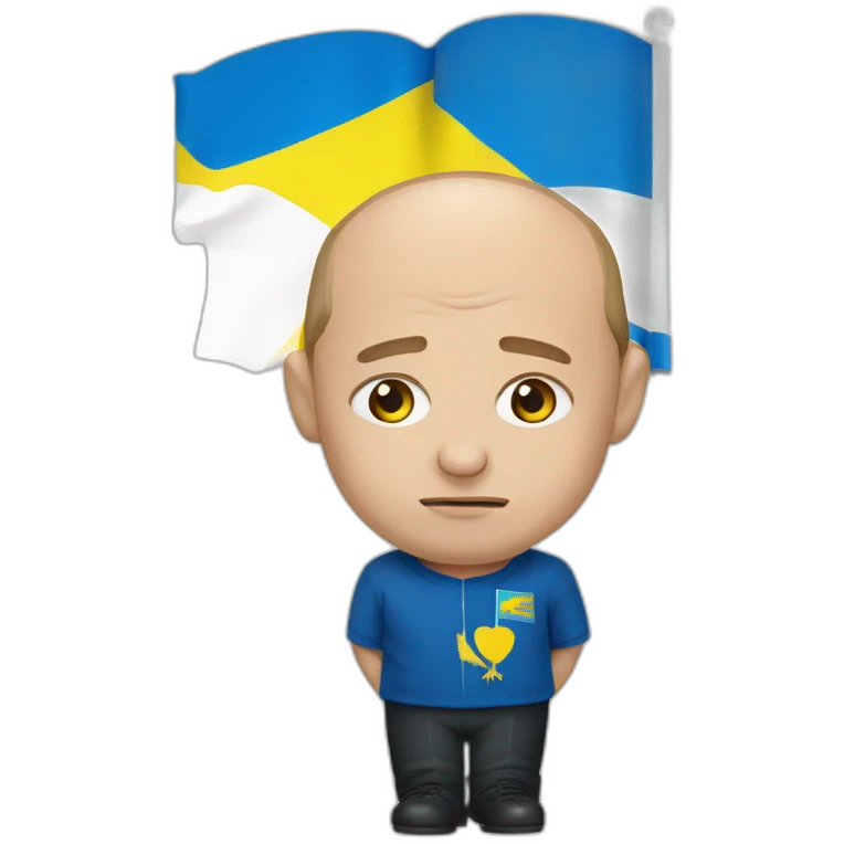 Vladimir Poutine crying holding Ukrainian flag emoji