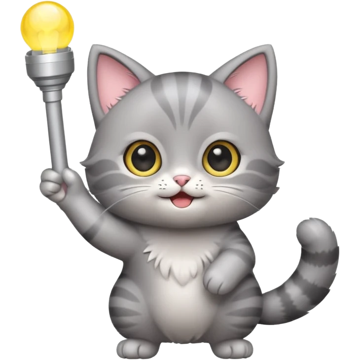 chibi cute gray cat waving holding a light stick emoji
