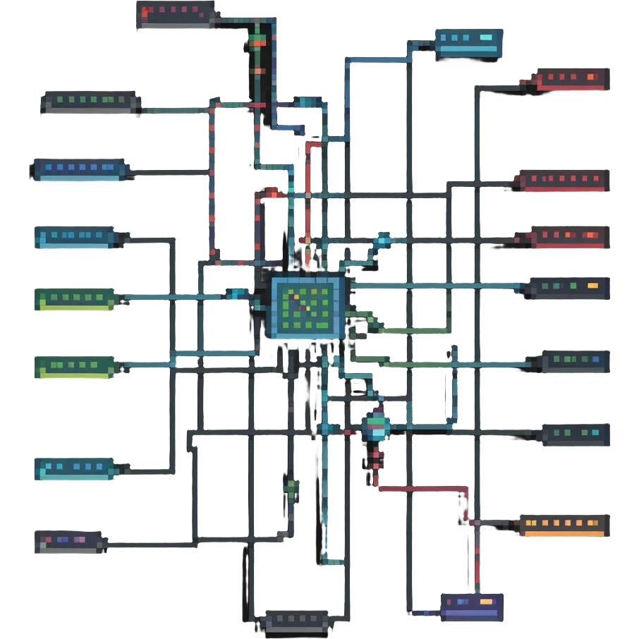 pixel art mindmap with small nodes and lines emoji