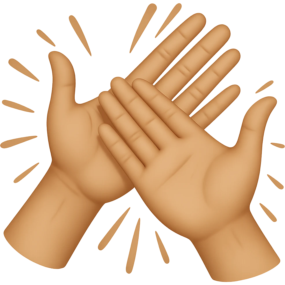 Focus the edit on the hands only, adding more motion lines to emphasize the palms slapping together. Keep the background transparent. The original style is a transparent background illustration with emphasis on hand motion. emoji