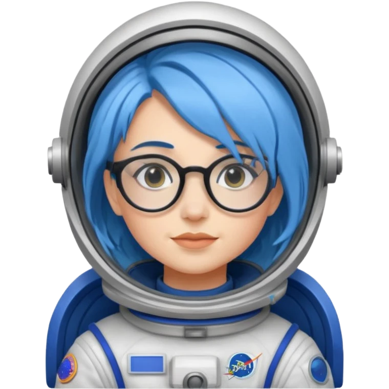 Female astronaut with blue hair, wear glasses, non helmet emoji