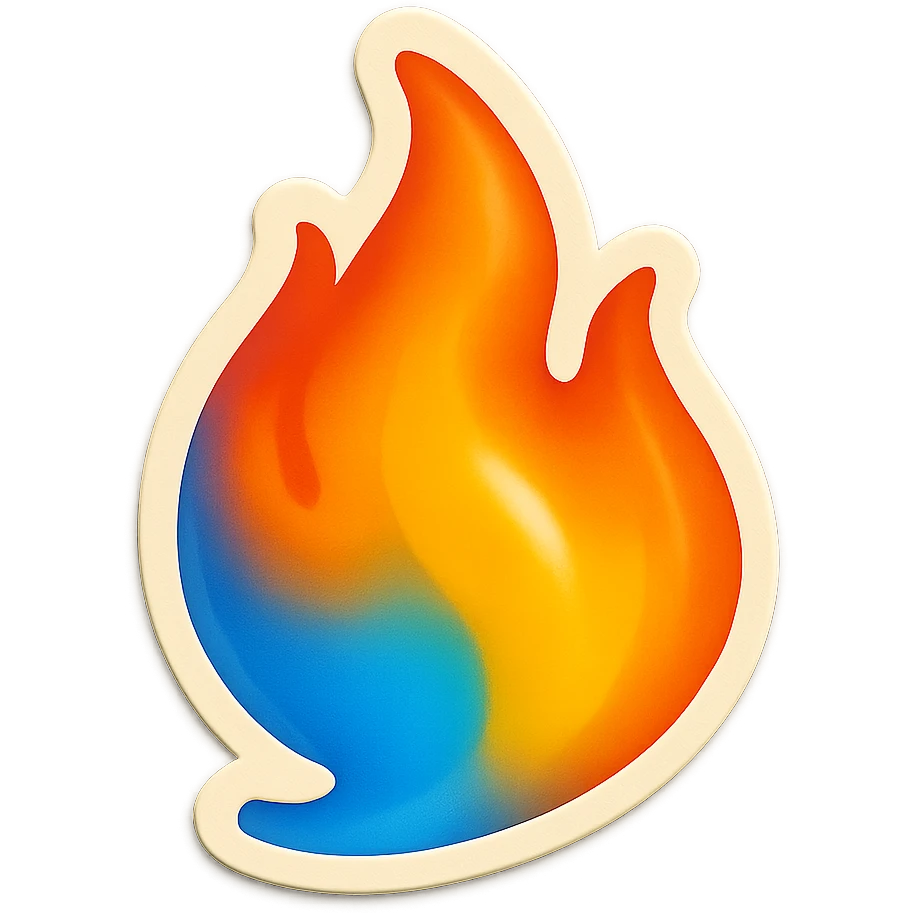 fire streak emoji in Snapchat streak style with gradient blue to orange colors, vibrant and playful, matching reference image emoji