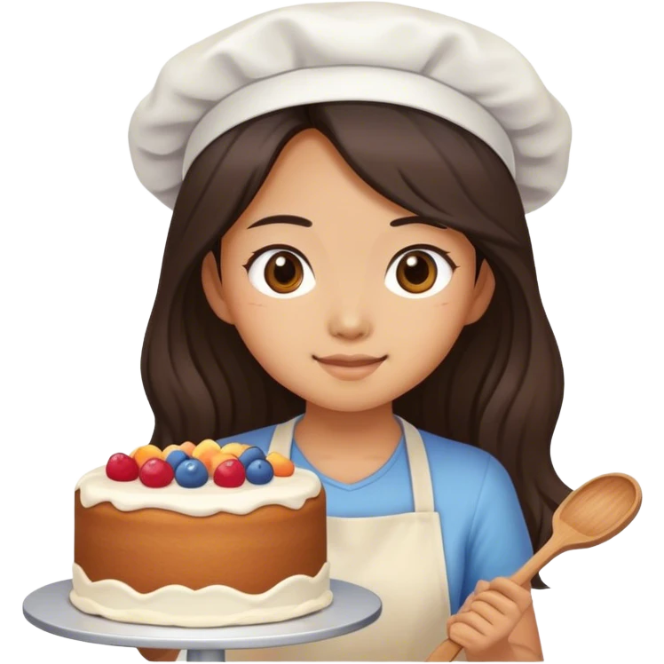Long haired Asian girl baking cake emoji
