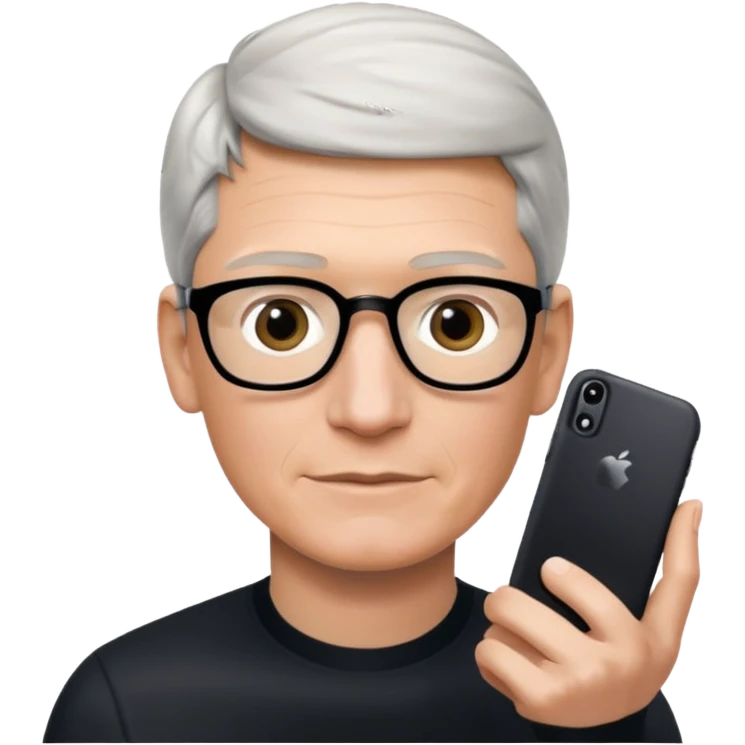 Tim Cook wiyh iphoine into his hands with one iphone the neweswt one emoji