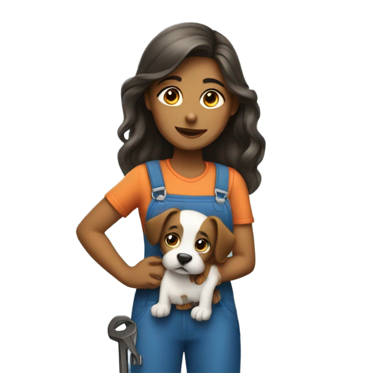 girl mechanic with a dog emoji