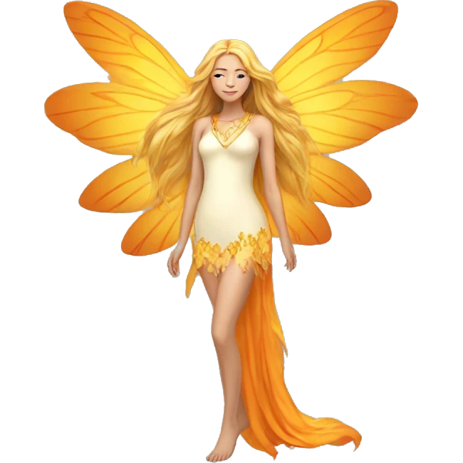 big wings, marigold, Beautiful, fairy, gold, orange, long hair emoji
