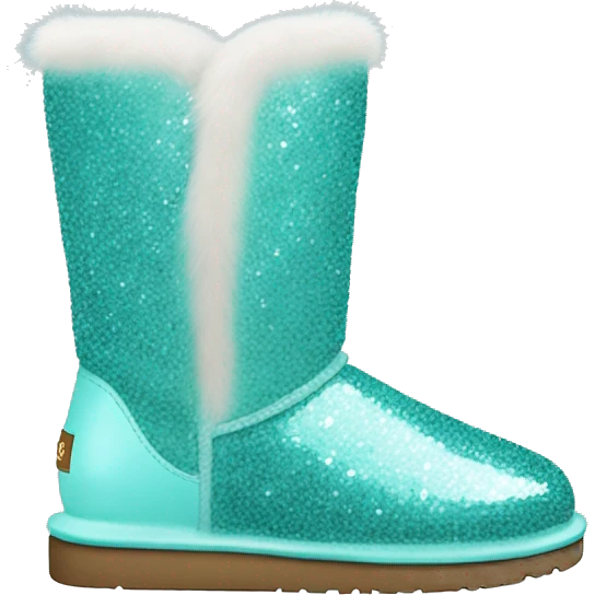Realistic tiffany blue Sparkle glitter and fur Ugg boots. emoji