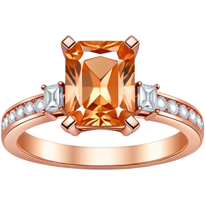 Rectangle cut peach diamond ring rose gold with two white diamonds  emoji