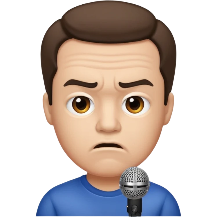 him with a mini microphone and a grumpier face emoji