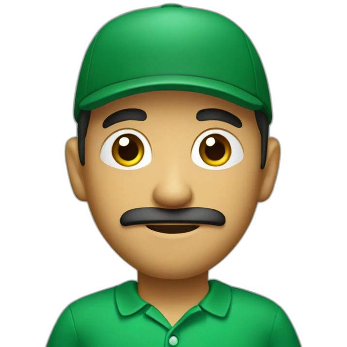 Mexican character with little beard, large eyes, wide nose, triangular eyebrow, wearing beret and green polo shirt emoji