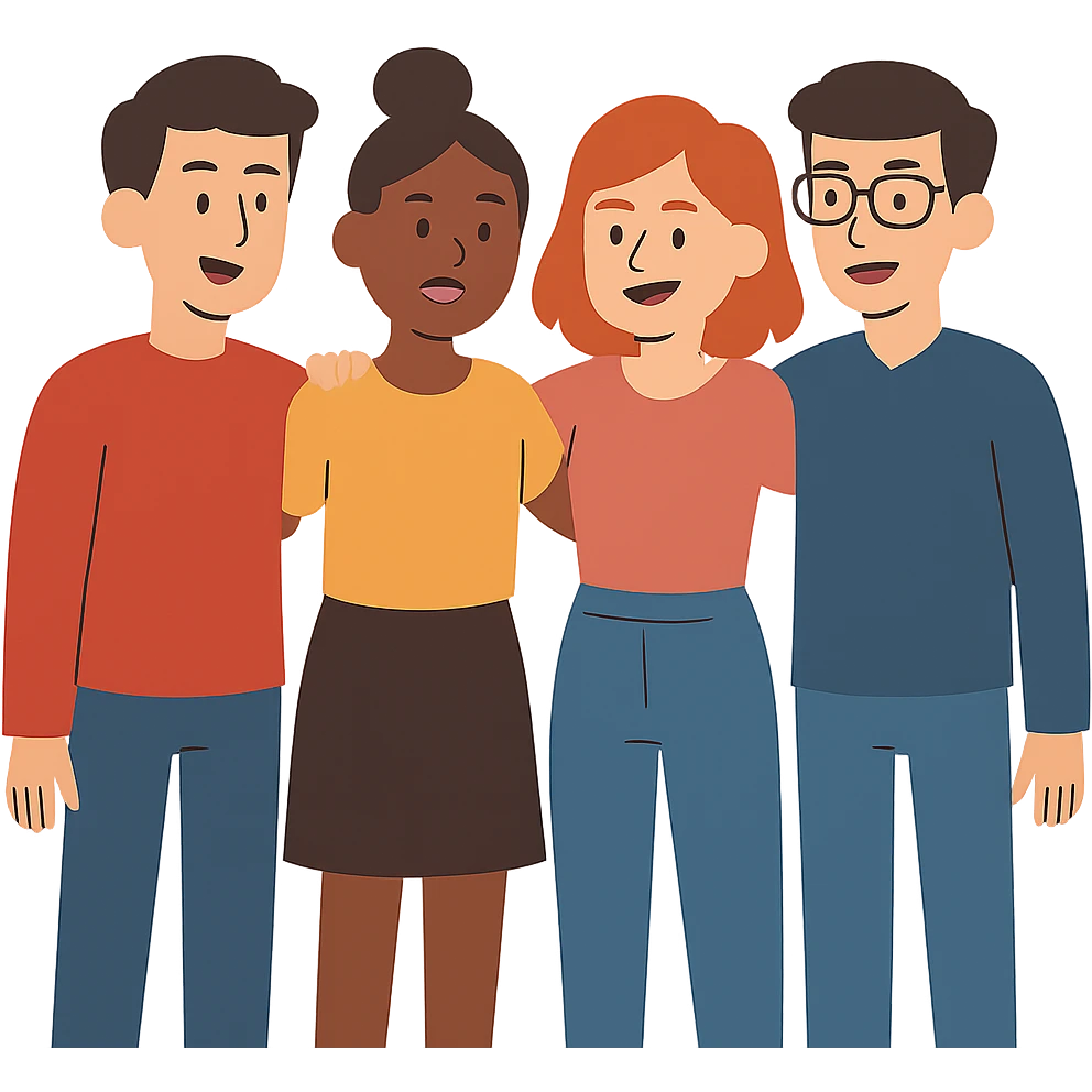 flat toon style group of friends emoji