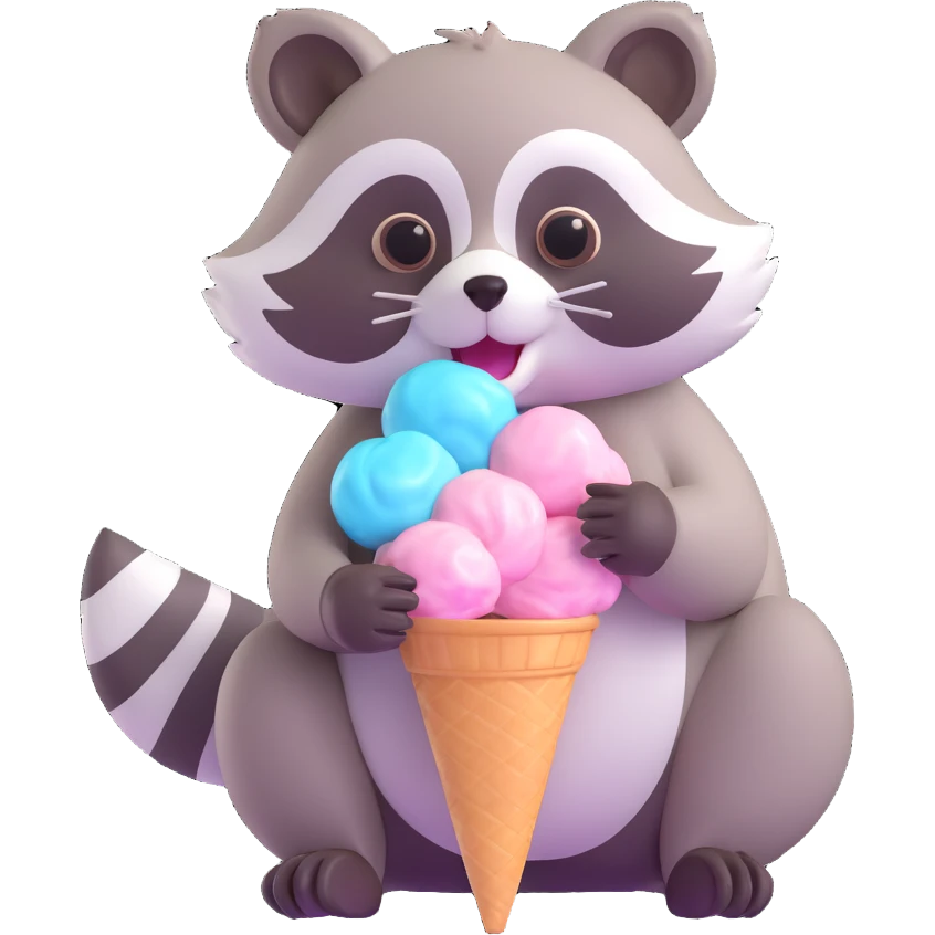 raccoon eating cotton candy emoji