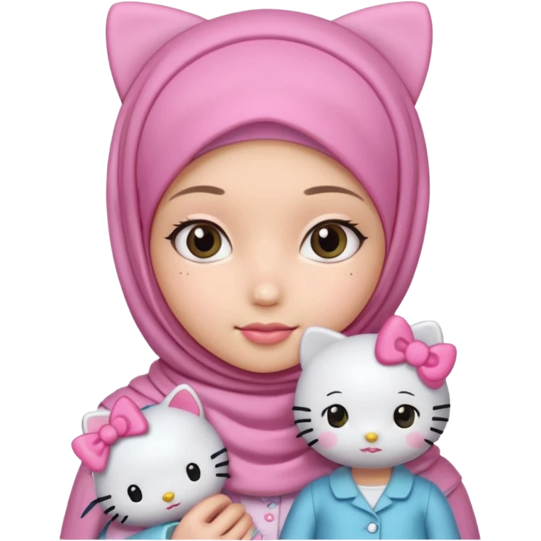 Teen girl wearing hijab and freshness with Hello Kitty doll emoji