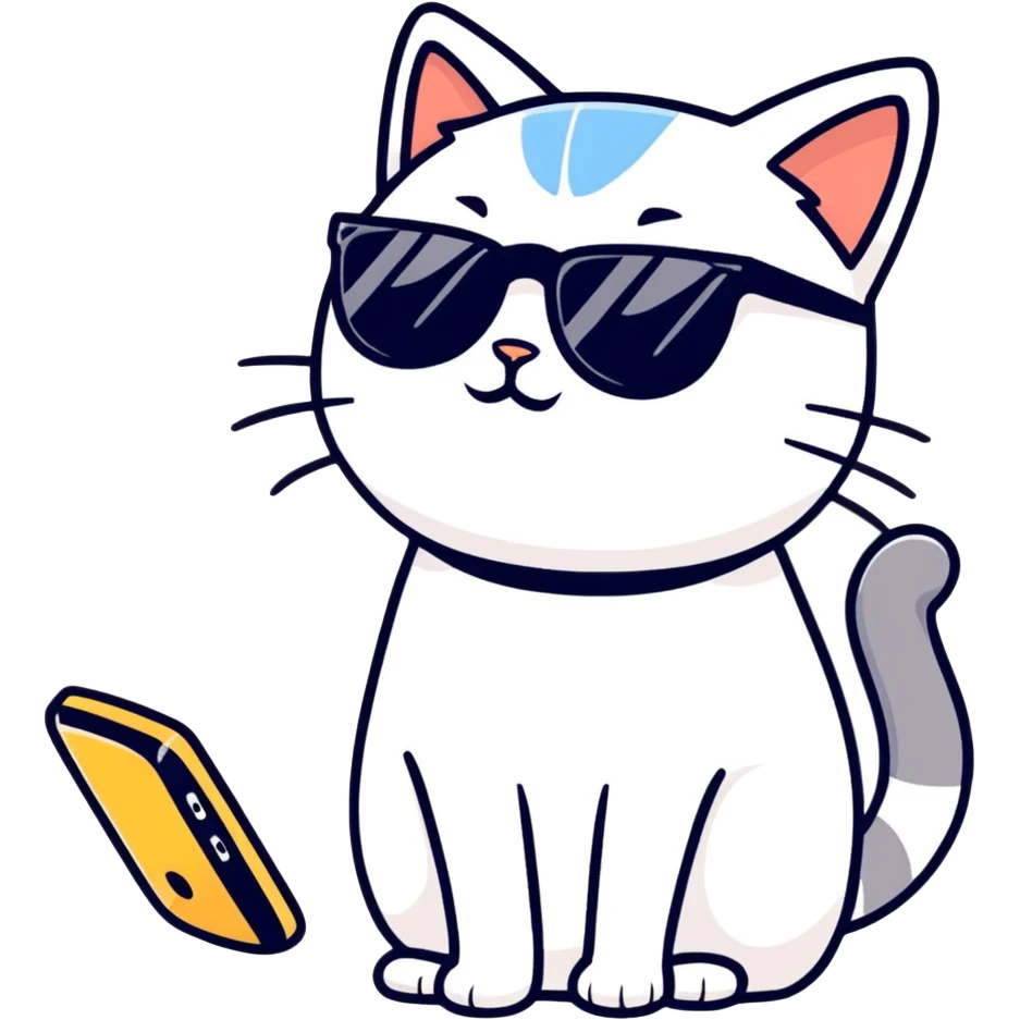 Cat with sunglasses and a phone emoji
