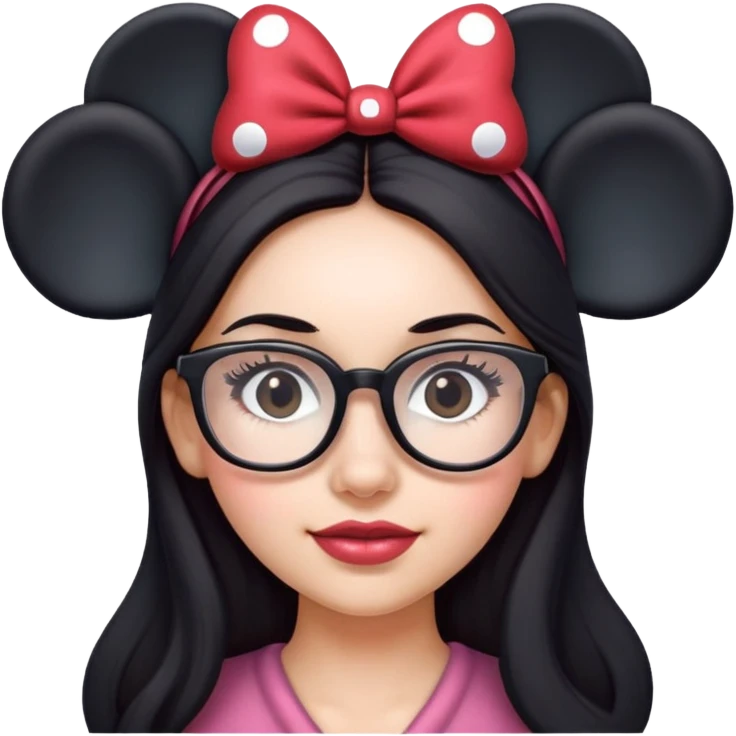 Woman Long dark hair wearing glasses Minnie mouse ears emoji