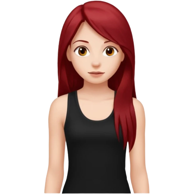 a pretty bratz fair girl with long dark red straight hair, wearing a black tank top emoji