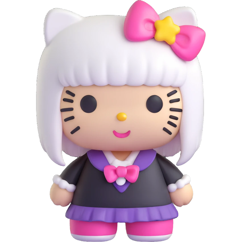 Hello Kitty wearing a wig, cute and playful, simple background emoji