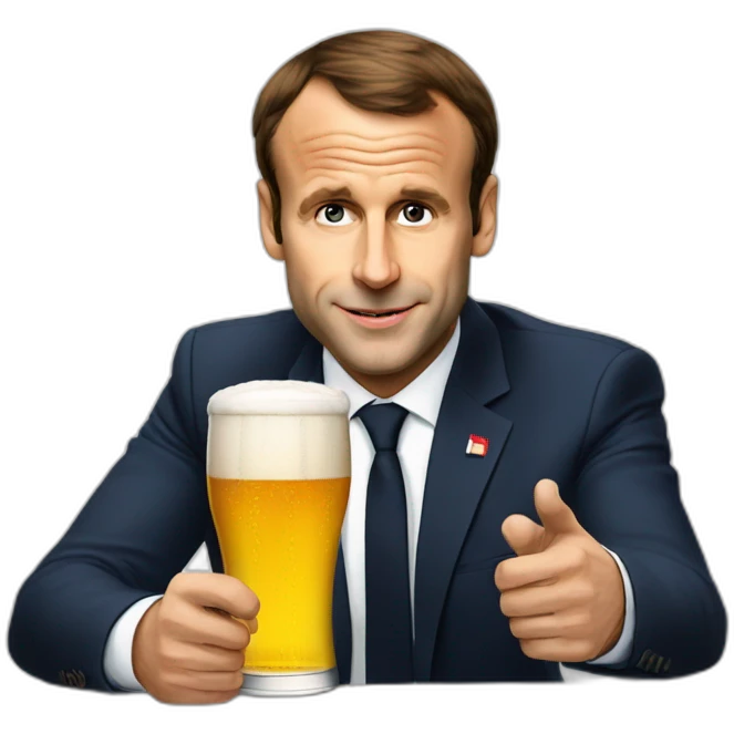 Macron avec une biere emoji