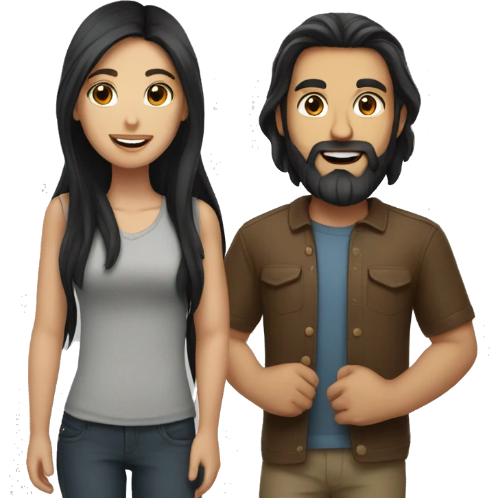 A girl with long black hair and a man with brown hair and beard emoji