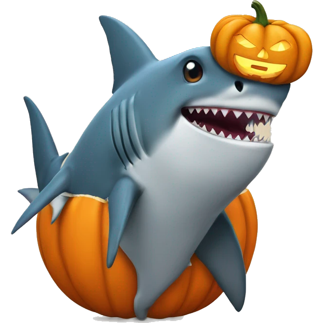Shark wearing a pumpikin costume emoji
