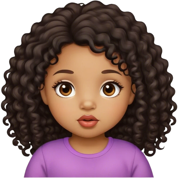 light brown skin tone, very adorable toddler, with big plump lips, long long lashes, black curly long hair, brown eyes emoji