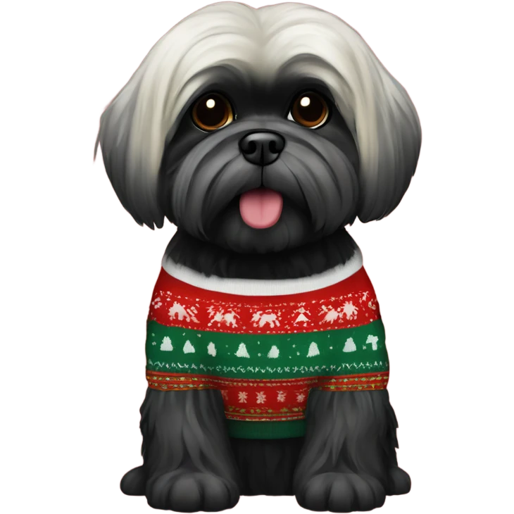 Black Lhasa apso in Christmas sweater emoji