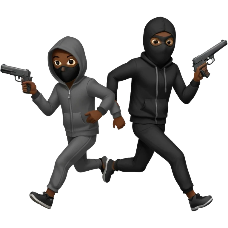 Hoodlum burglar mask and gun with switch running after another gang banger while it's shooting  emoji