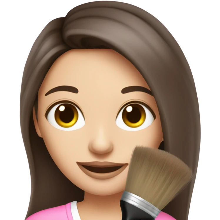 Long haired Brunette Esthetician wearing pink holding a fan brush emoji