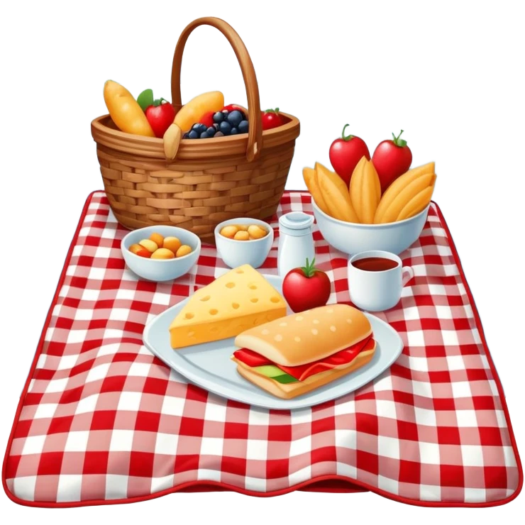 picnic blanket with food by a lake emoji