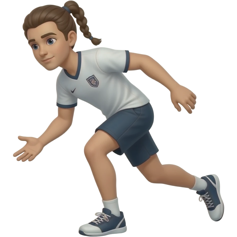 Junger dynamischer männlicher mit Zopf  petanque spieler kurz vor dem abwurf der schwarzen kugel emoji