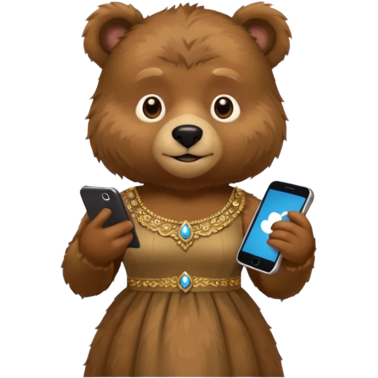 russia bear with custome dress and smartphone emoji