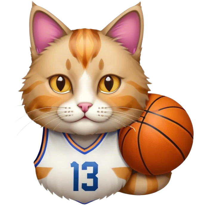 Un gatto con il pelo multicolore con la maglia da basket emoji