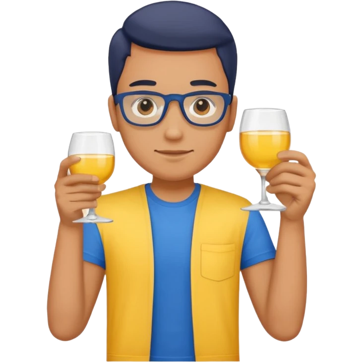 Human with glass and yellow T shirt and blue pants emoji
