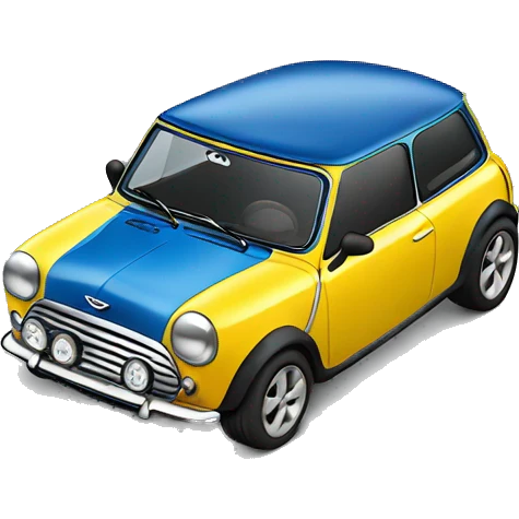 blue mini Cooper with yellow tri emoji