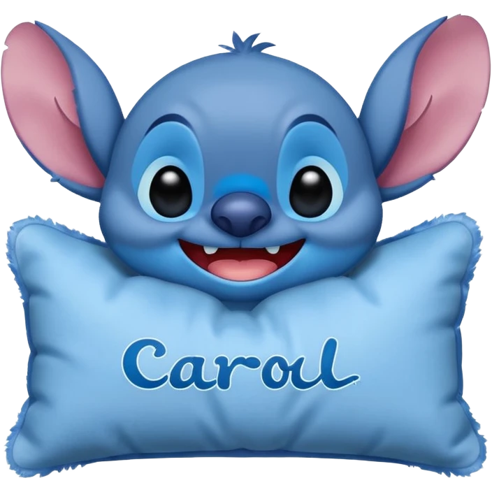 Stitch con un cojín que ponga "Carol" emoji
