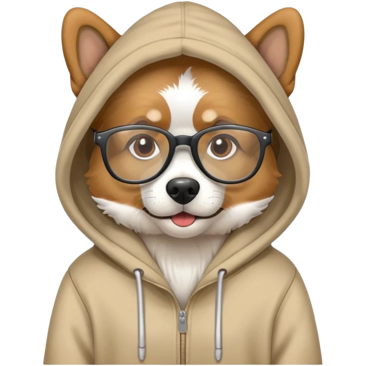 Dog wearing a hoodie and glasses emoji