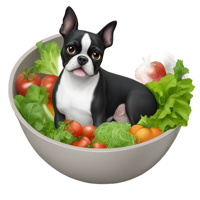 boston terrier in big bowl of salad emoji