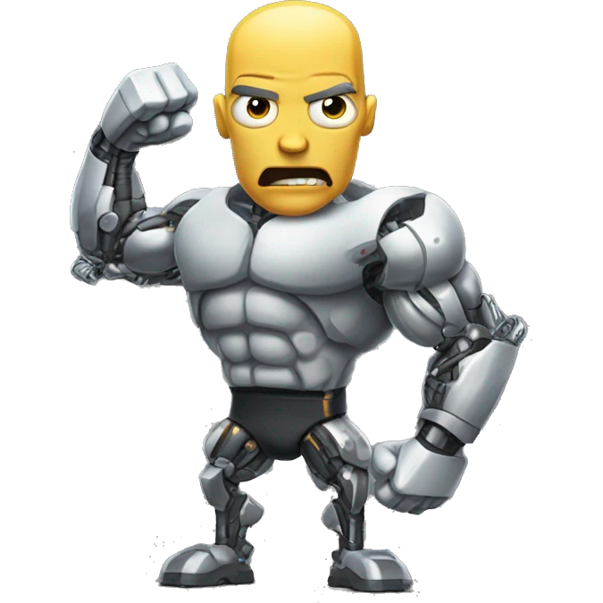 Cyborg flexing bicep with shocks emoji