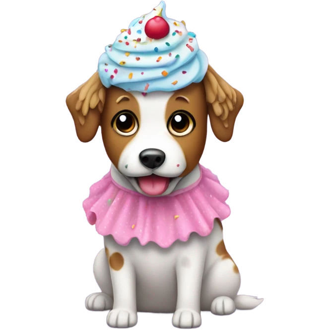 Dog wearing a cupcake costume emoji