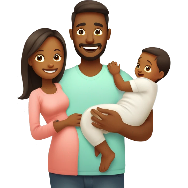 Happy family with newborn baby. Young parents and newborn son in hands. Mother, father holding infant together with love. Parenthood concept. Flat illustration isolated on white background. emoji