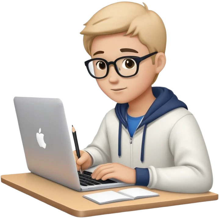 student making his homework on macbook emoji