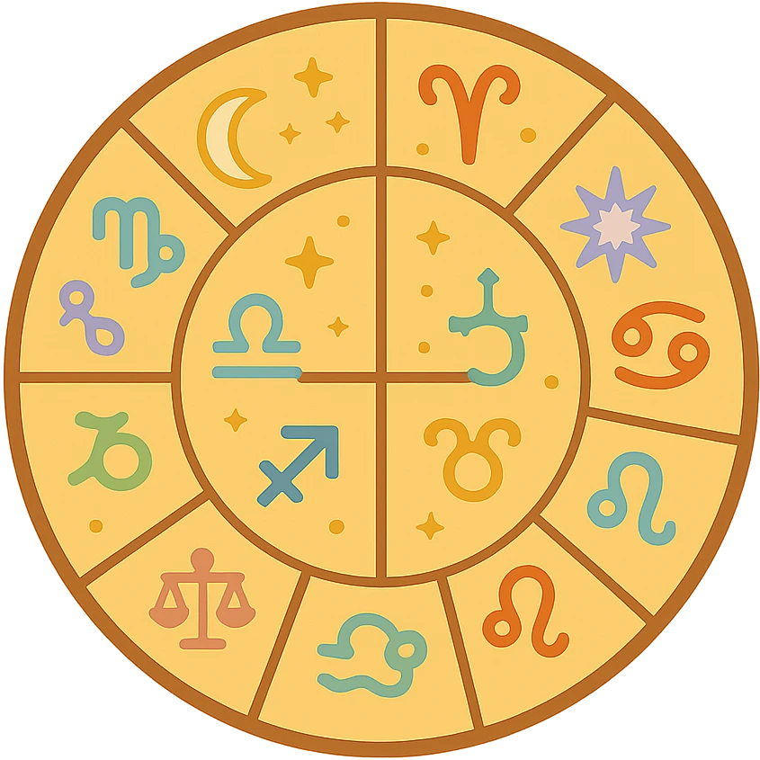 vintage astrology natal chart icon with intricate celestial symbols, mystical, ornate, zodiac constellations, in color emoji