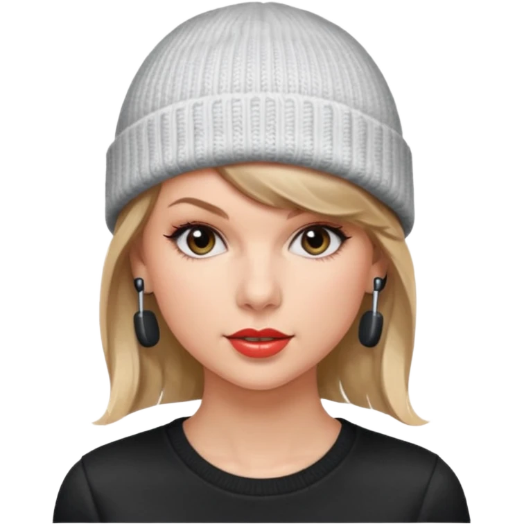 taylor swift wearing beanie, wearing wired earphones emoji