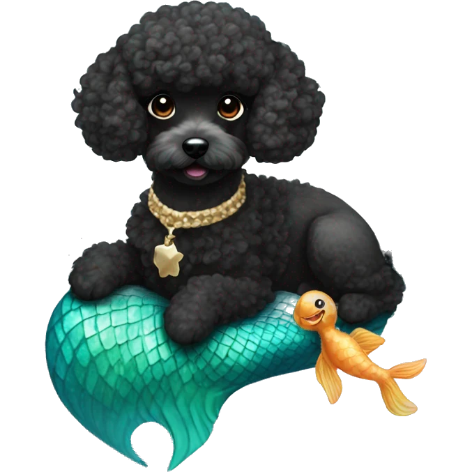 black mini poodle with a mermaid tail emoji