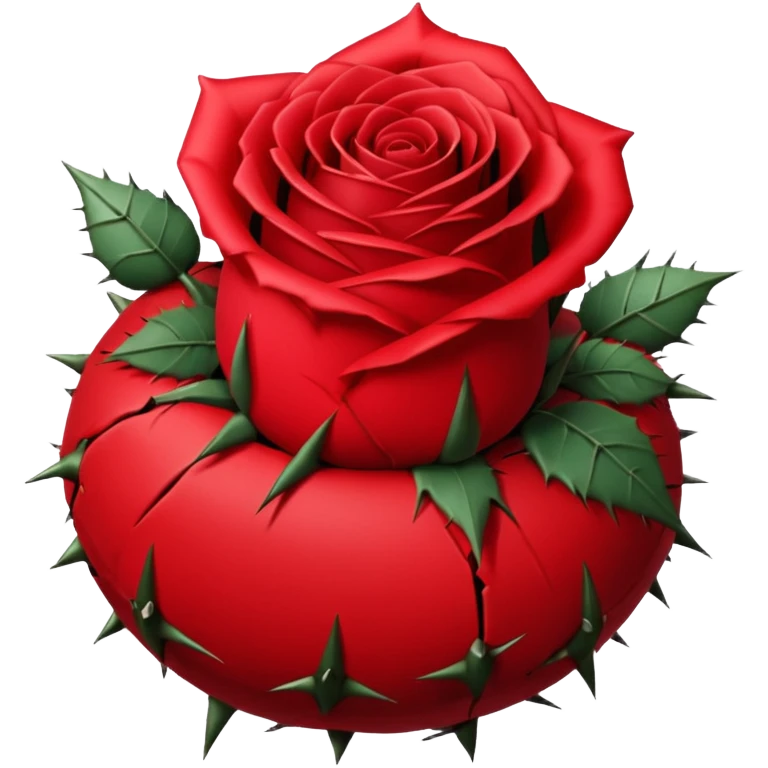 Deep red (#7A0F1E) no gradients, transparent background, high contrast, clean gothic aesthetic, designed to be readable at 128x129px a red rose wrapped around a bomb covered in thorns emoji