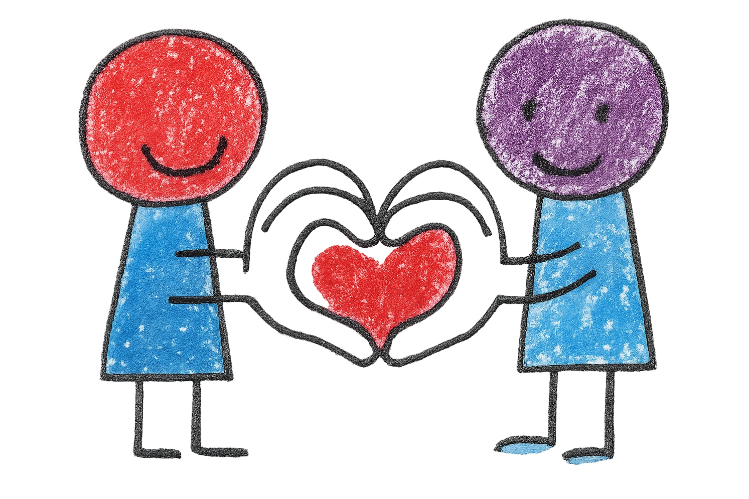 heart hands icon, hands forming a heart, playful and childlike, crayon texture emoji