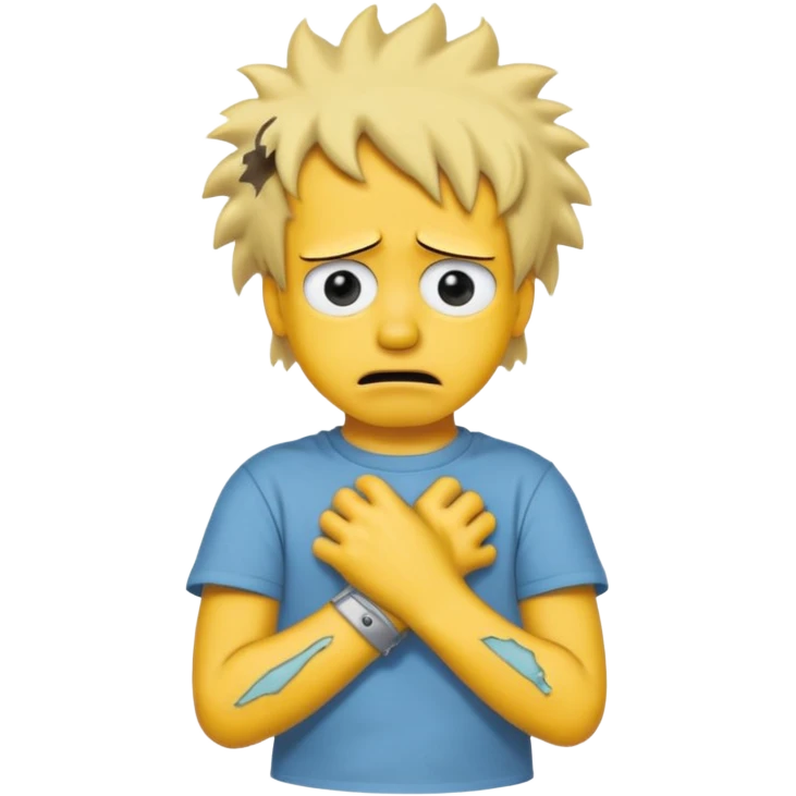 bart simpson with cuts on his wrists crying emoji