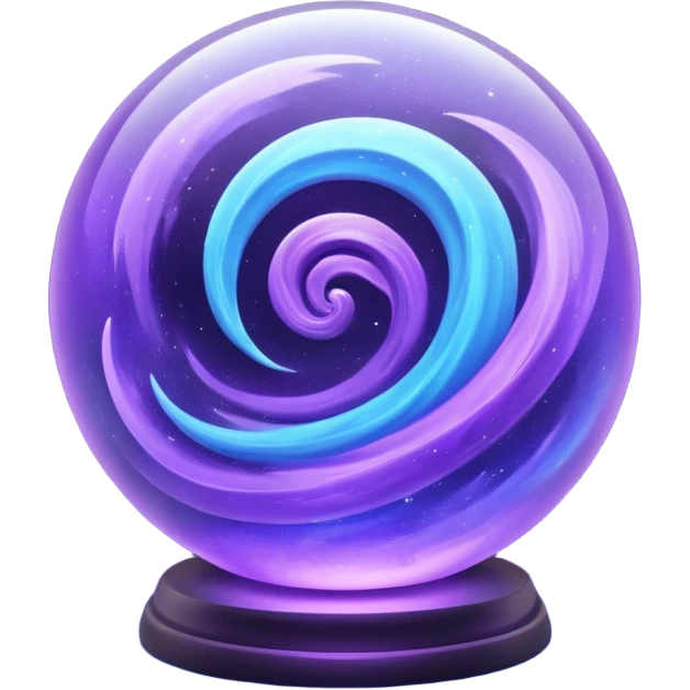 a glass sphere filled with swirling purple and blue dust, glowing, 3d emoji
