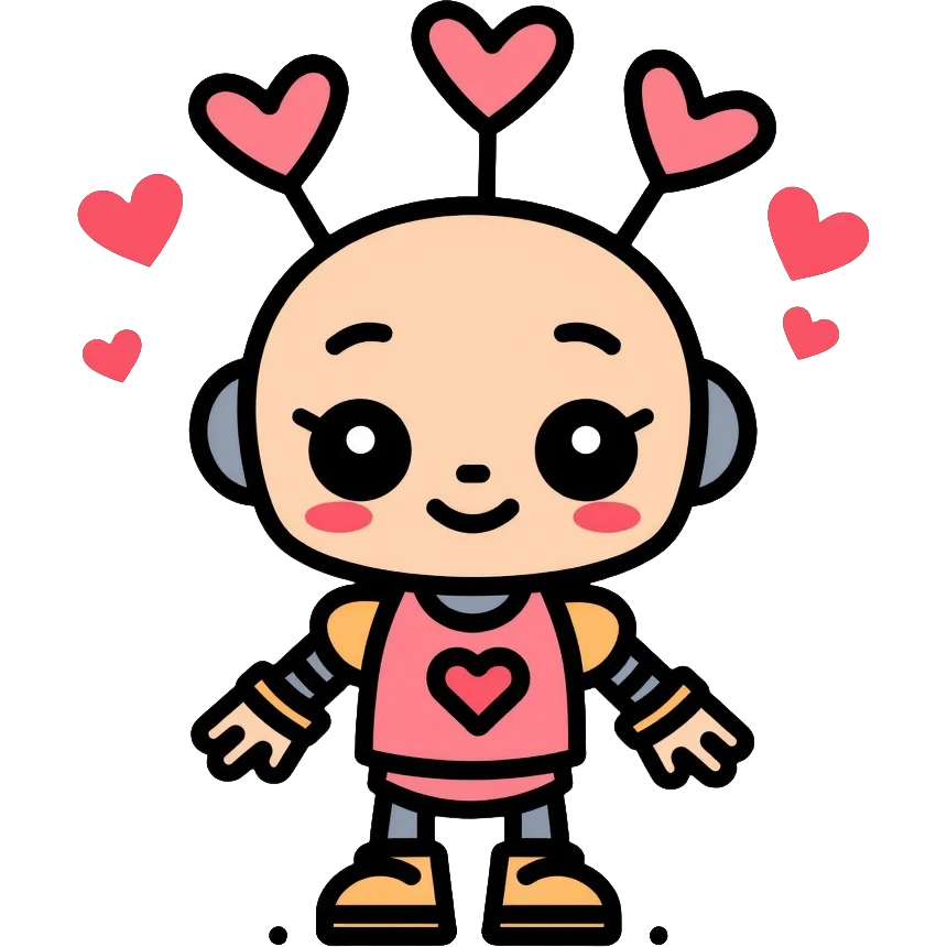 cute girl robot with heart elements emoji