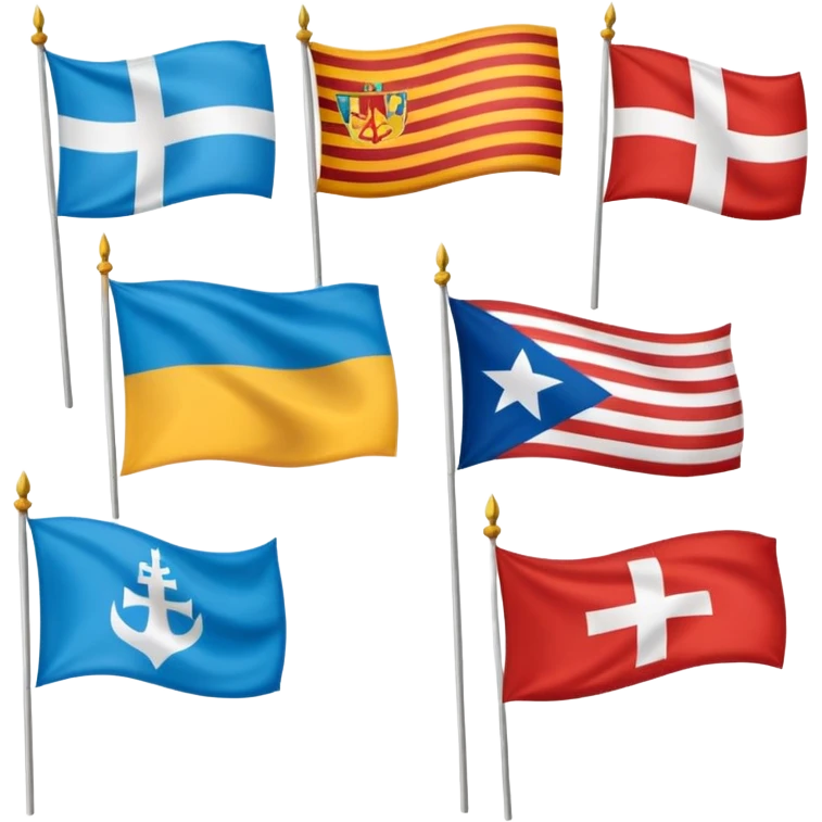 Generate a galician flag, a basque flag, a catalan flag, a breton flag, a corsican flag, a occitan flag, a samis flag and a Québec flag emoji